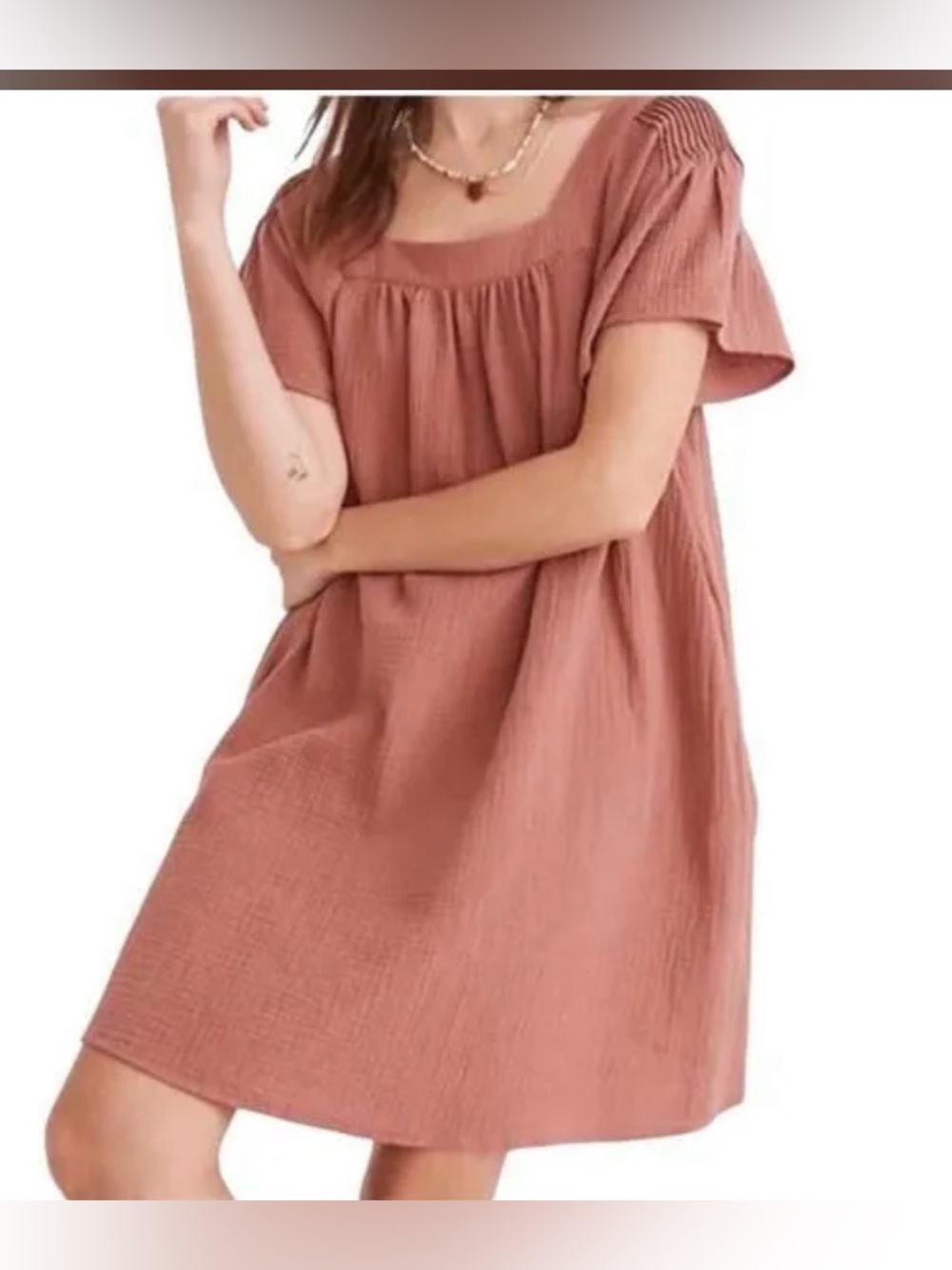 Madewell Lightspun Square Neck Butterfly Short Sleeve  Dress (M)